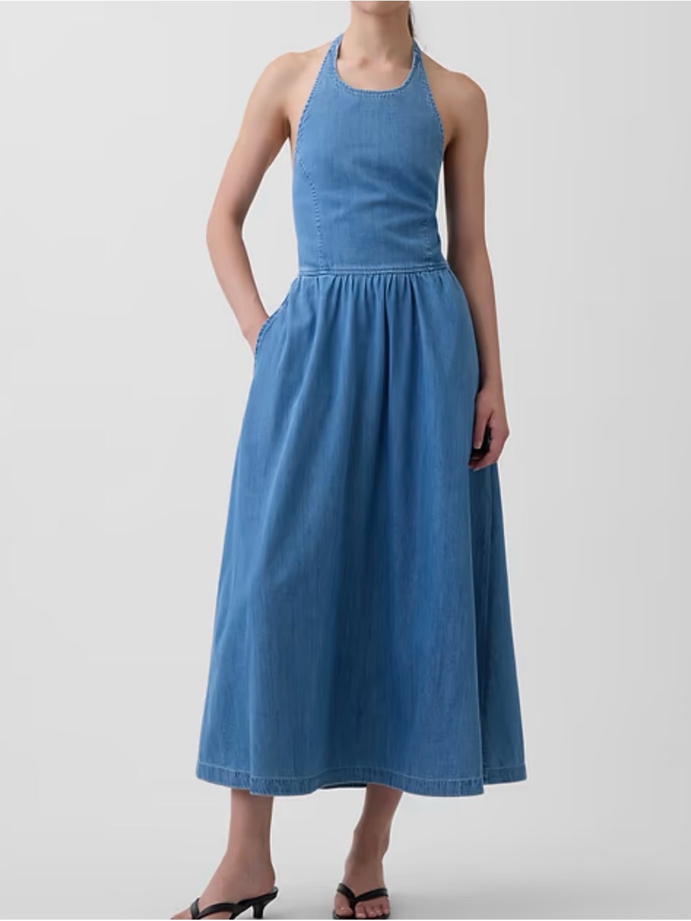 Sleeveless Blue Halter Denim Dress